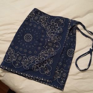 Vintage denim wrap skirt, blue bandana mini skirt